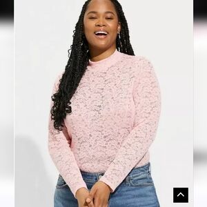 Torrid Stretch Lace Mock Neck Long Sleeve Top Almond Blossom Pink Size 1